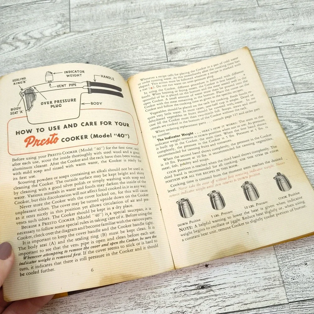Presto Cooker Recipe Manual Booklet 1955 for Stovetop Pressure Pan w Time Tables